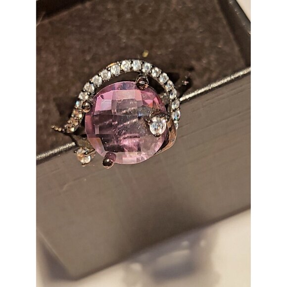 Italian Women's Size 8 Black Rhodium Plated Ring Amethyst & CZ  New with box - Picture 7 of 9